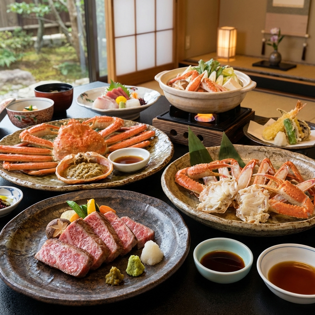 白老牛と毛蟹の懐石料理